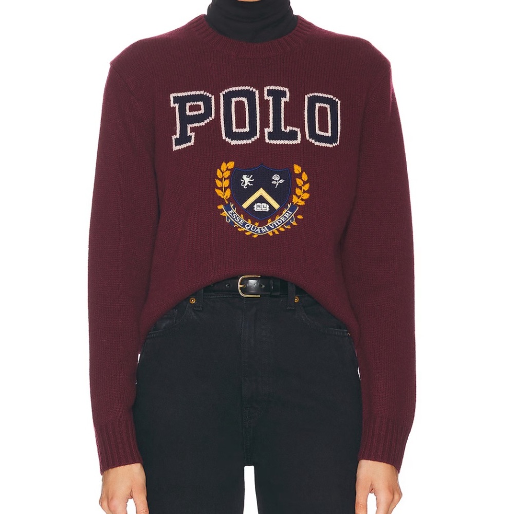 Polo Ralph Lauren Long Sleeve Wool Sweater in Rich Ruby Burgundy Red